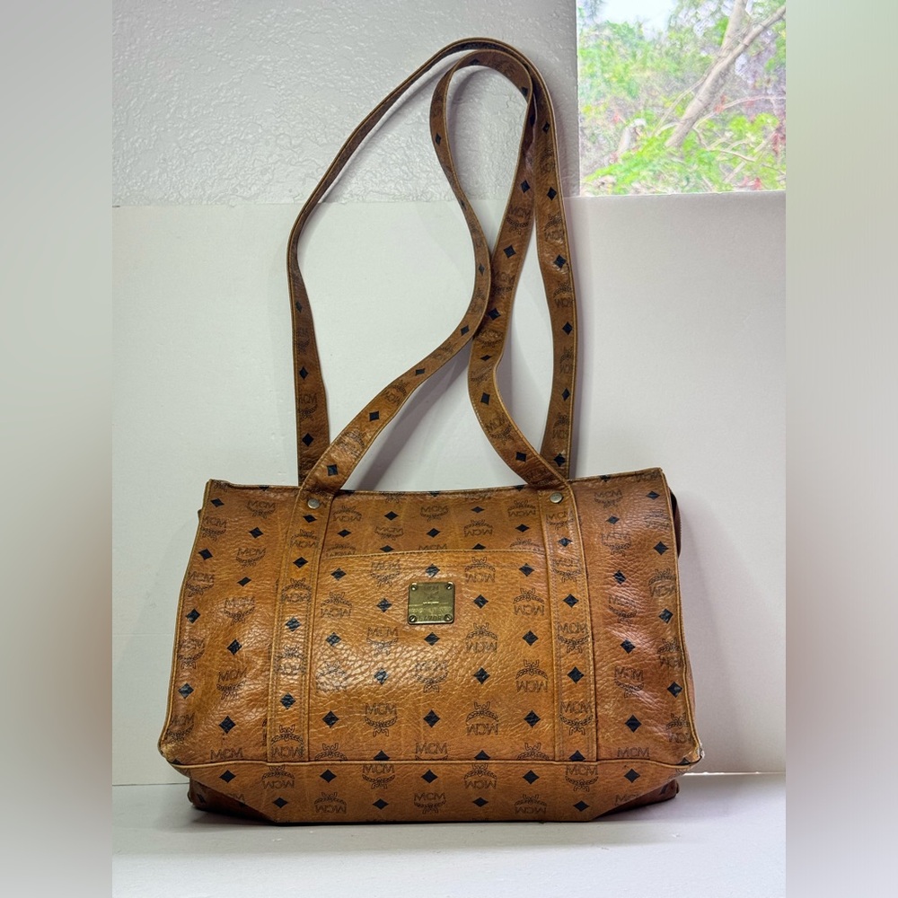 MCM Authentic Vintage Canvas Logo Pattern Tote